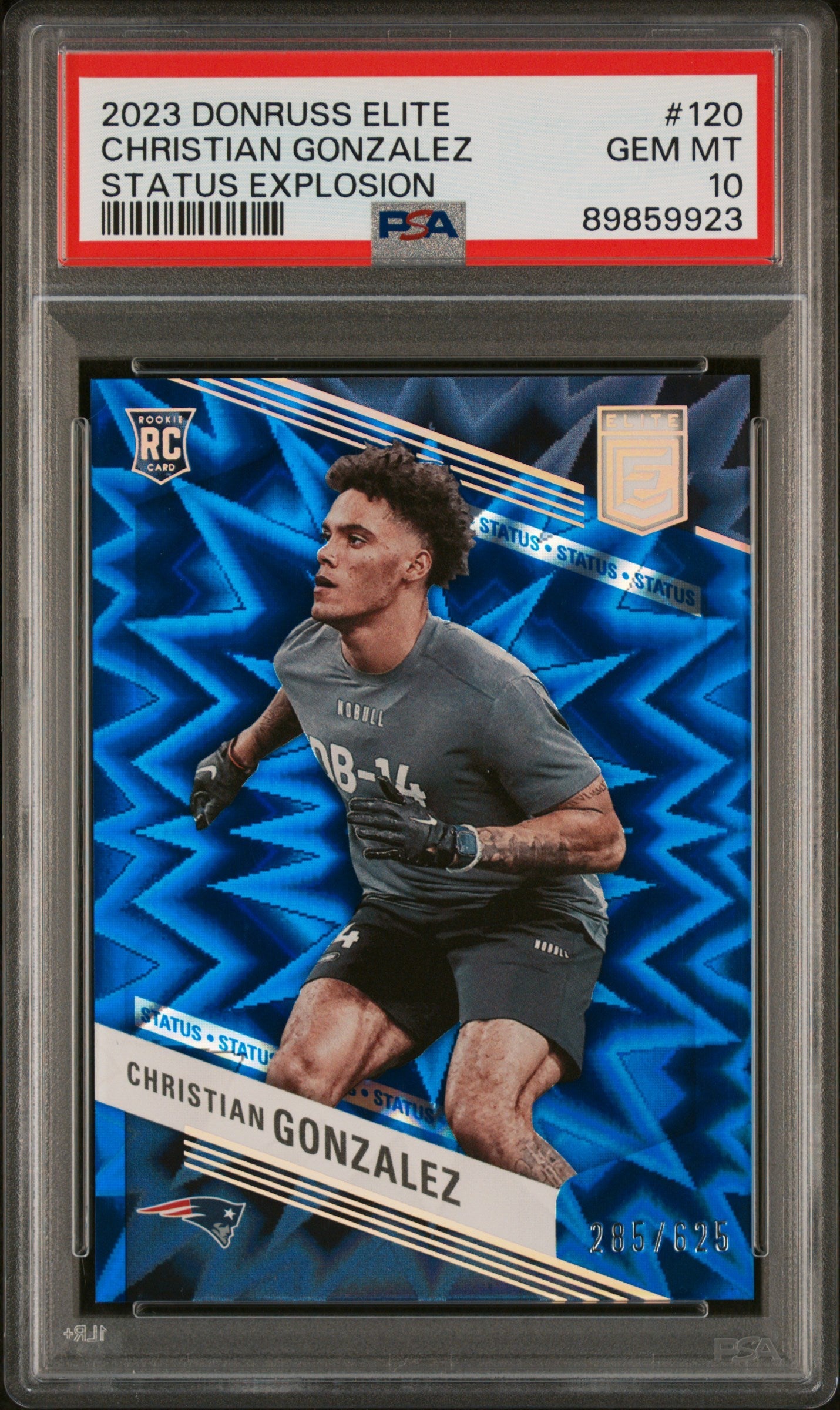 Graded 2023 Panini Donruss Elite Christian Gonzalez #120 Status Explosion #/625 Rookie RC Football Card PSA 10 Gem Mint