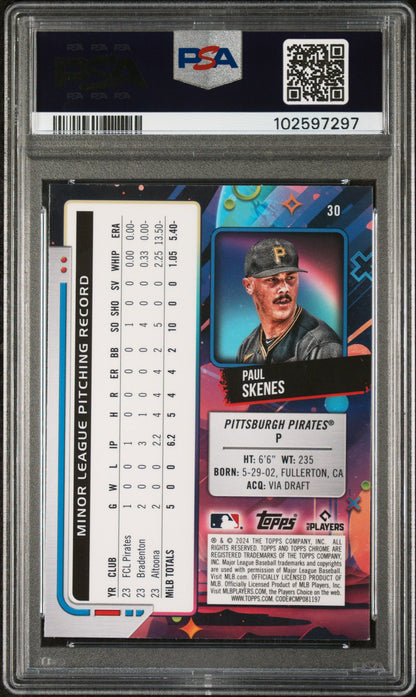 Graded 2024 Topps Cosmic Chrome Paul Skenes #30 Rookie RC Baseball Card PSA 9 Mint