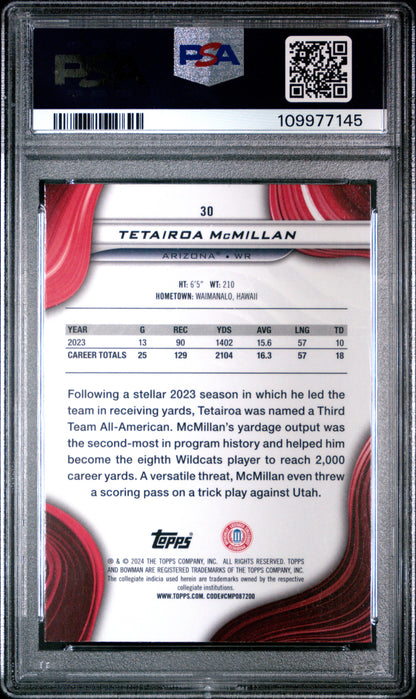 Graded 2024 Topps Bowman Best University Tetairoa McMillan #30 Rookie RC Football Card PSA 10 Gem Mint