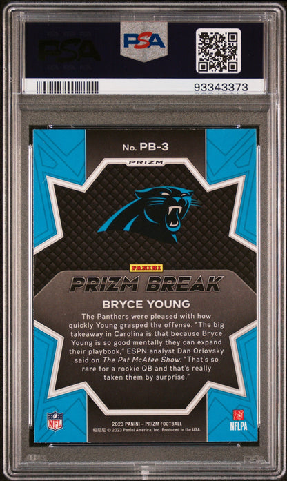 Graded 2023 Panini Prizm Bryce Young #PB3 Prizm Break Green Rookie RC Football Card PSA 10 Gem Mint