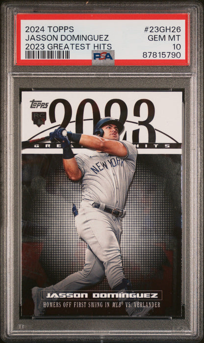 Graded 2024 Topps Jasson Dominguez #23GH26 2023 Greatest Hits Rookie RC Baseball Card PSA 10 Gem Mint