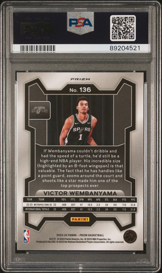 Graded 2023 Panini Prizm Victor Wembanyama #136 Green Rookie RC Basketball Card PSA 10 Gem Mint