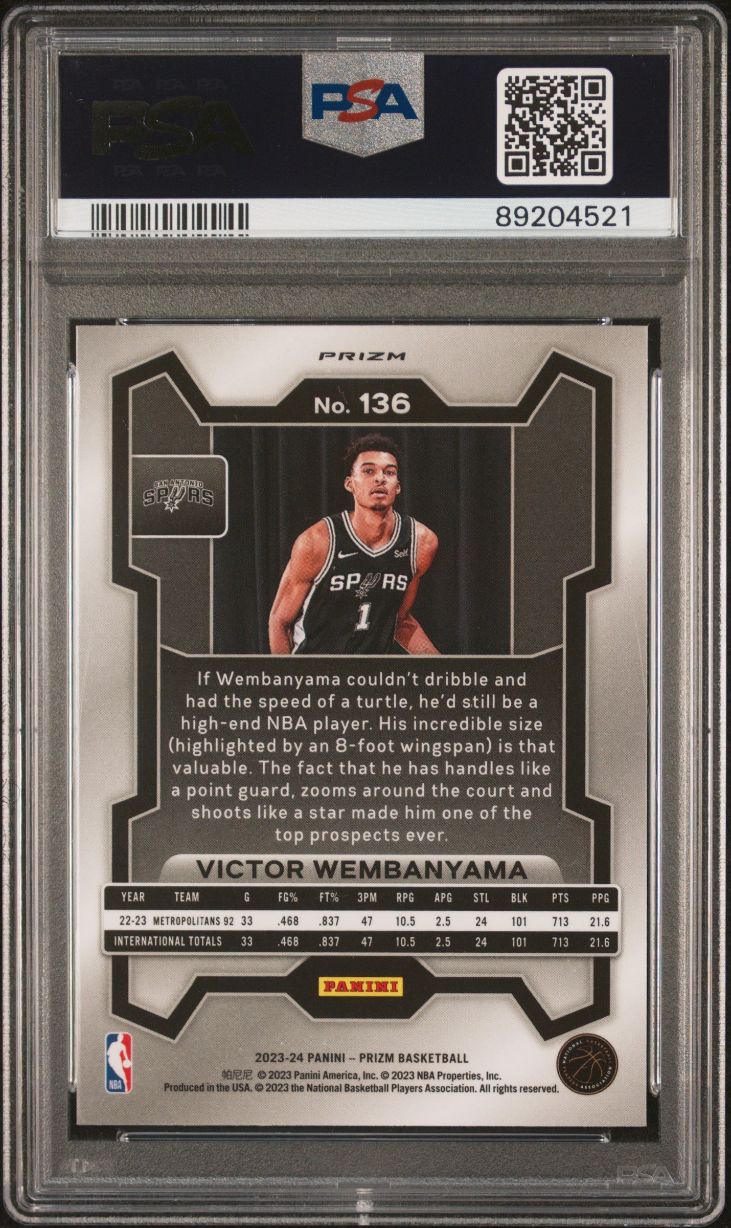 Graded 2023 Panini Prizm Victor Wembanyama #136 Green Rookie RC Basketball Card PSA 10 Gem Mint