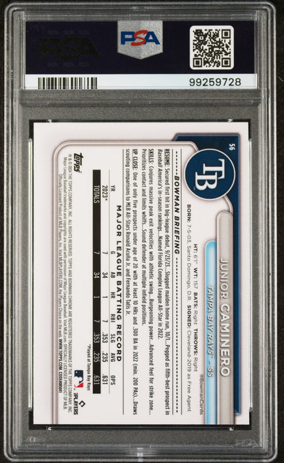Graded 2024 Topps Bowman Chrome Junior Caminero #56 Rookie RC Baseball Card PSA 10 Gem Mint
