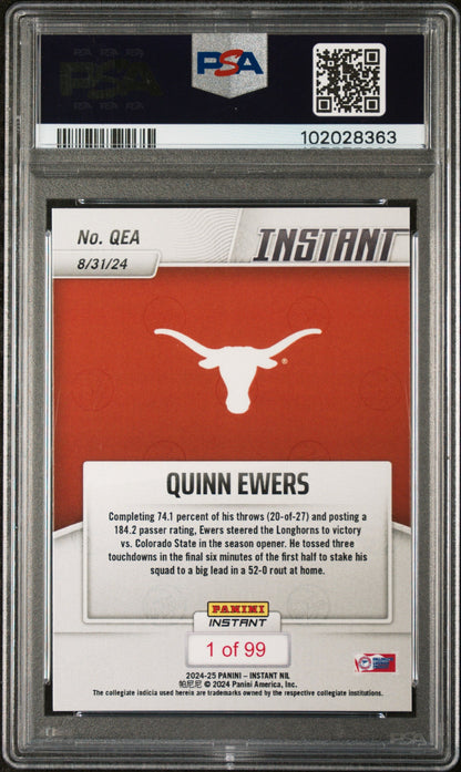 Graded 2024 Panini Instant NIL Quinn Ewers #QEA Rookie RC Football Card PSA 9 Mint