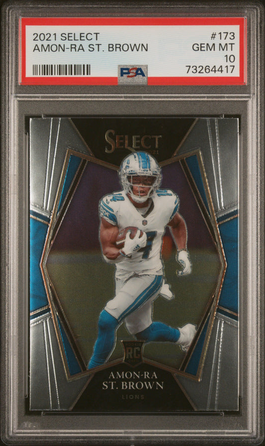 Graded 2021 Panini Select Amon-Ra St. Brown #173 Rookie RC Football Card PSA 10 Gem Mint