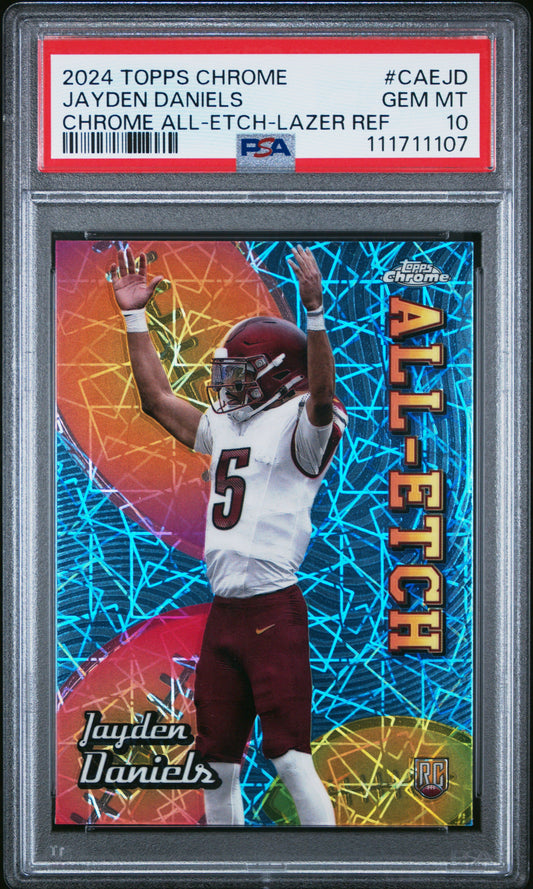 Graded 2024 Topps Chrome Jayden Daniels #CAEJD Chrome All Etch Lazer Refractor Rookie RC Football Card PSA 10 Gem Mint