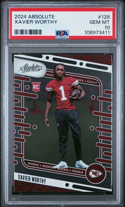 Graded 2024 Panini Absolute Xavier Worthy #128 Rookie RC Football Card PSA 10 Gem Mint