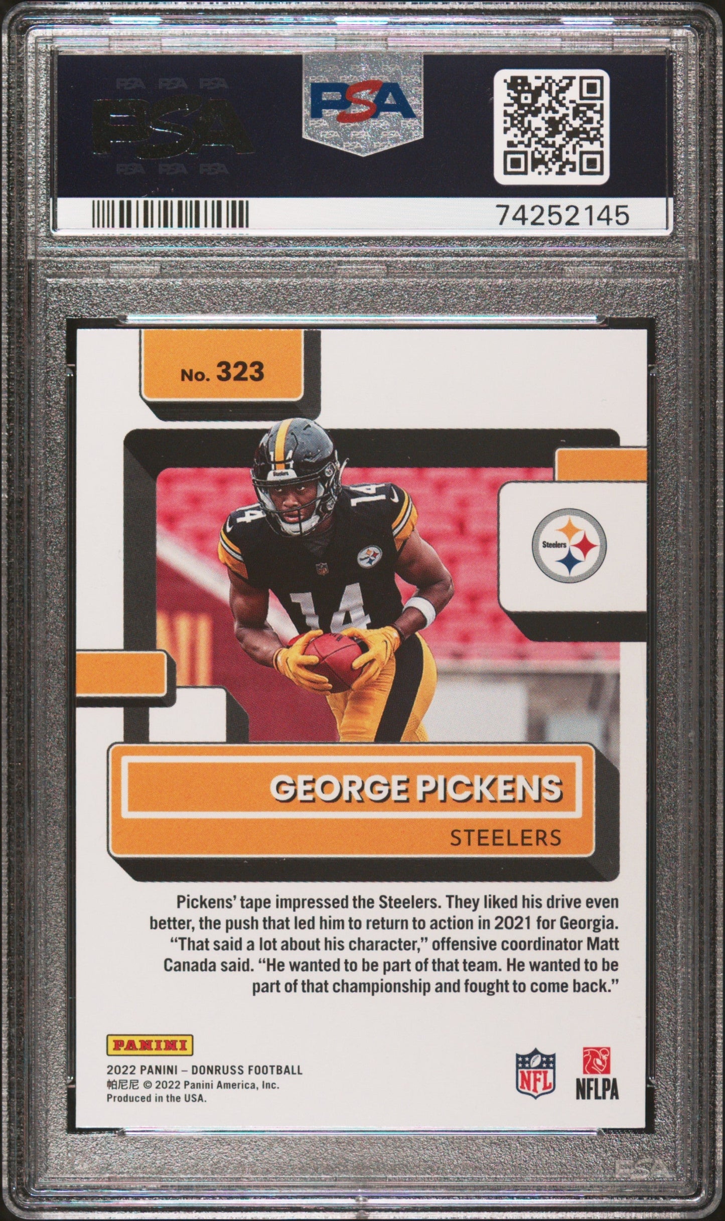 Graded 2022 Panini Donruss George Pickens #323 Rookie RC Football Card PSA 10 Gem Mint