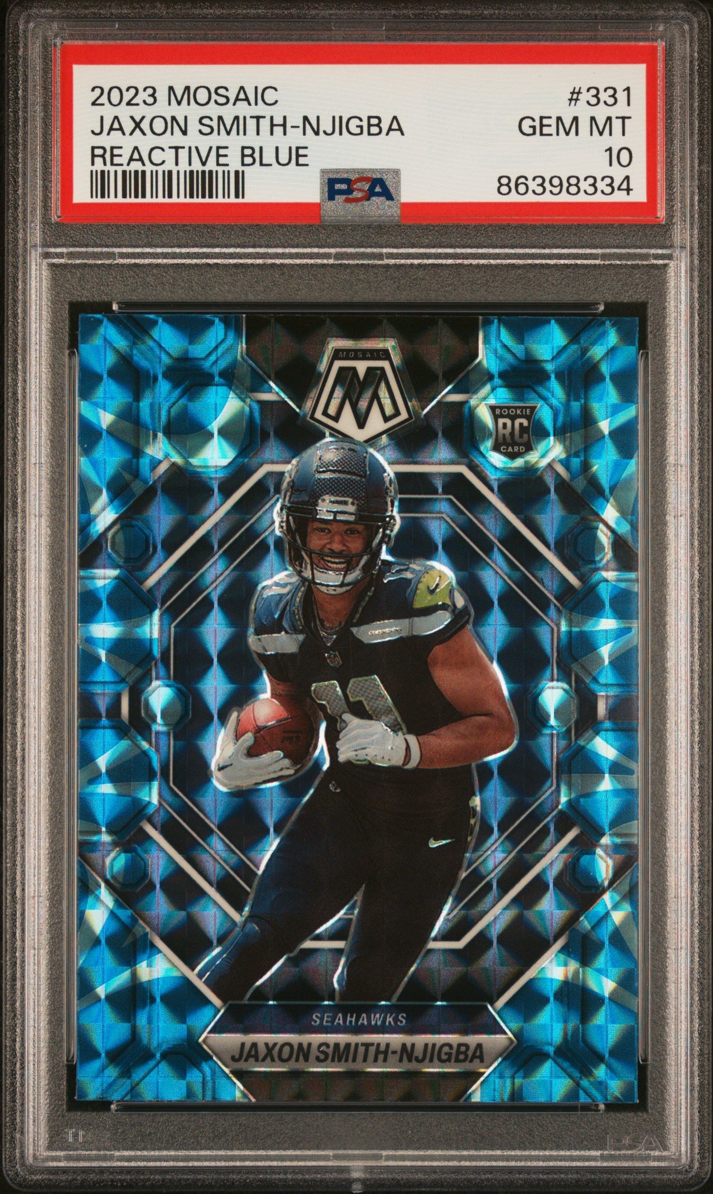 Graded 2023 Panini Mosaic Jaxon Smith-Njigba #331 Reactive Blue Rookie RC Football Card PSA 10 Gem Mint