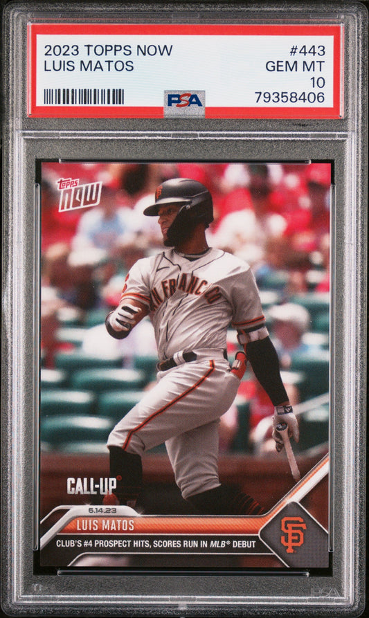 Graded 2023 Topps Now Luis Matos #443 Rookie RC Baseball Card PSA 10 Gem Mint