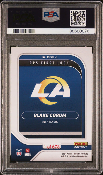 Graded 2024 Panini Instant NFL Blake Corum #RPSFL3 RPS First Look Rookie RC Football Card PSA 9 Mint