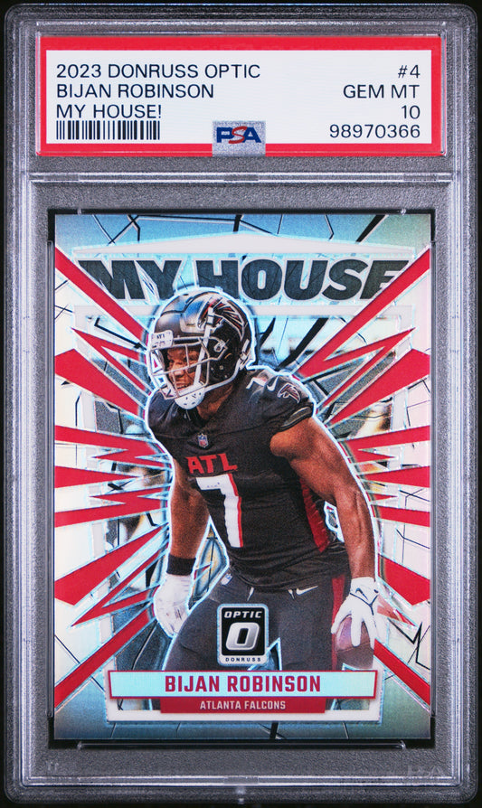 Graded 2023 Panini Donruss Optic Bijan Robinson #4 My House Rookie RC Football Card PSA 10 Gem Mint