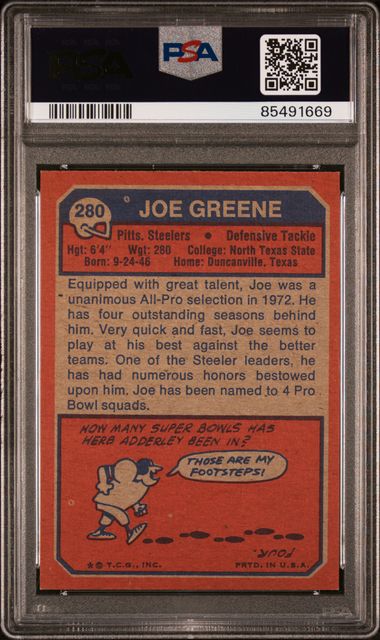 Graded 1973 Topps Joe Greene #280 Football Card PSA 7 Near Mint