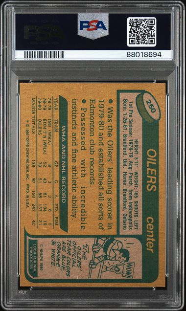 Graded 1980 Topps Wayne Gretzky #250 2nd Year Hockey Card PSA 8 NM-MT