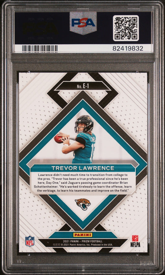 Graded 2021 Panini Prizm Trevor Lawrence #E1 Emergent Rookie RC Football Card PSA 10 Gem Mint