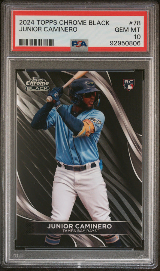 Graded 2024 Topps Chrome Black Junior Caminero #78 Rookie RC Baseball Card PSA 10 Gem Mint