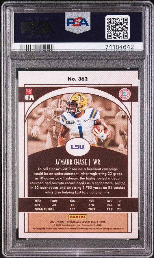 Graded 2021 Panini Chronicles Draft Picks Ja'Marr Chase #362 Rookie RC Football Card PSA 10 Gem Mint