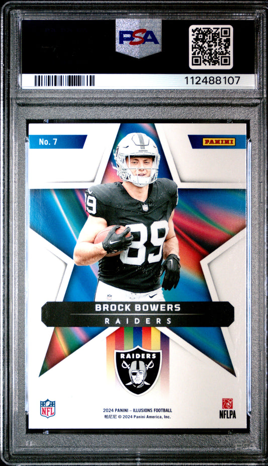 Graded 2024 Panini Illusions Brock Bowers #7 Shining Stars Rookie RC Football Card PSA 10 Gem Mint