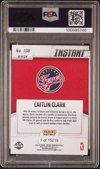 Graded 2024 Panini Instant WNBA Caitlin Clark #198 Rookie RC Basketball Card PSA 10 Gem Mint