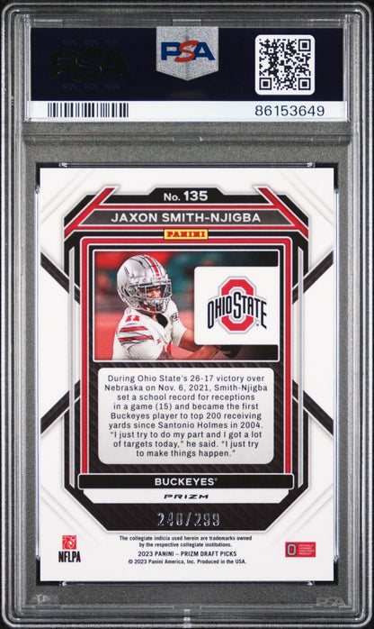Graded 2023 Panini Prizm Draft Picks Jaxon Smith-Njigba #135 Red Rookie RC Football Card PSA 10 Gem Mint