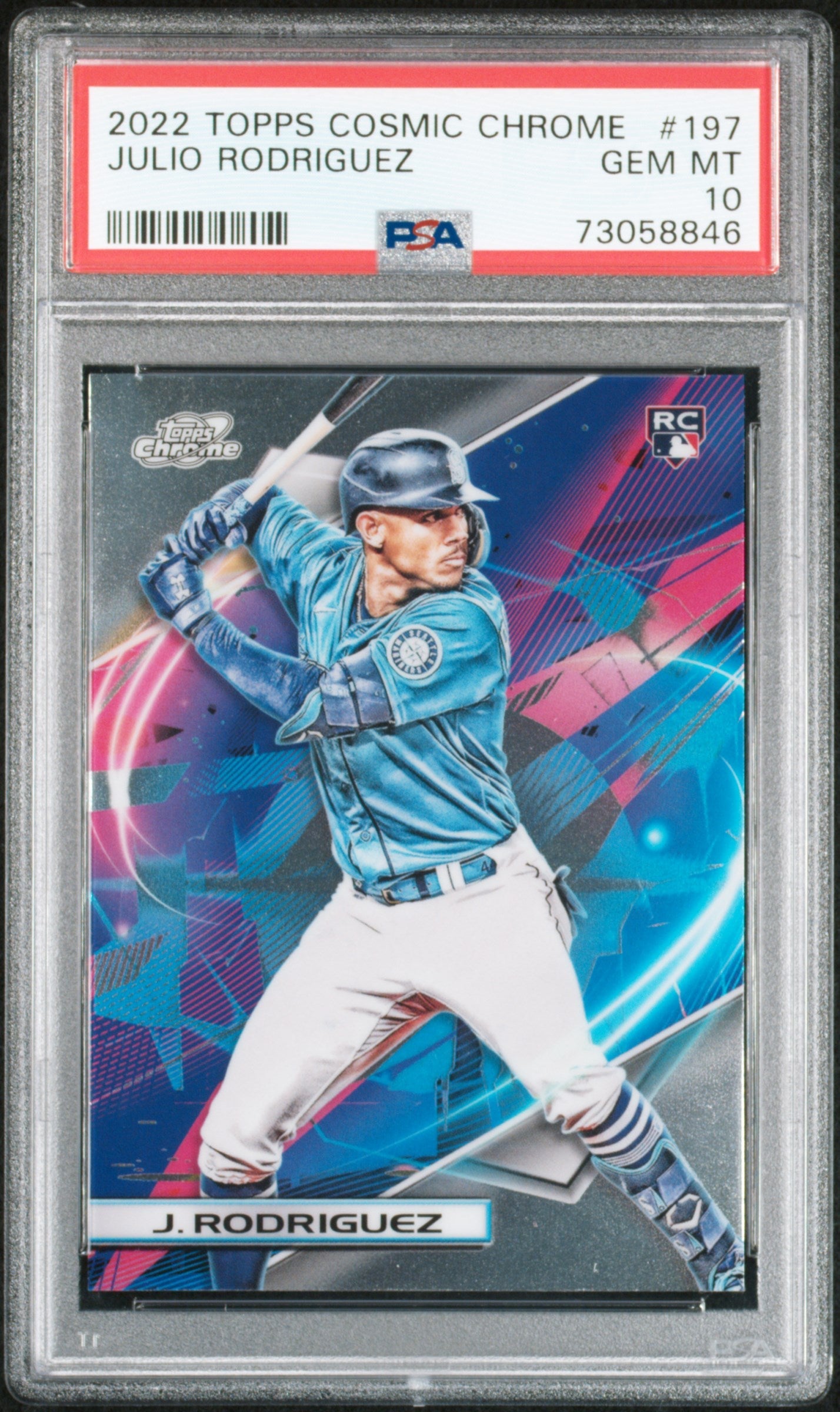 Graded 2022 Topps Cosmic Chrome Julio Rodriguez #197 Rookie RC Baseball Card PSA 10 Gem Mint