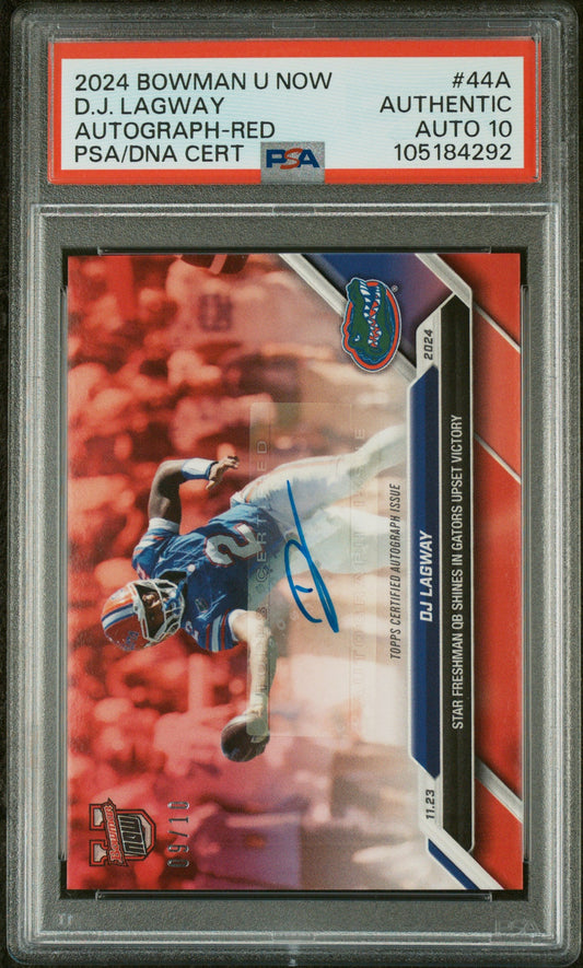 Graded 2024 Topps Bowman U Now DJ Lagway #44A Autograph Red /10 Rookie RC Football Card PSA 10 Auto Grade Gem Mint