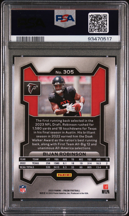 Graded 2023 Panini Prizm Bijan Robinson #305 Rookie RC Football Card PSA 10 Gem Mint
