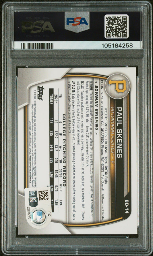 Graded 2023 Topps Bowman Draft Paul Skenes #BD14 Rookie RC Baseball Card PSA 10 Auto Grade Gem Mint