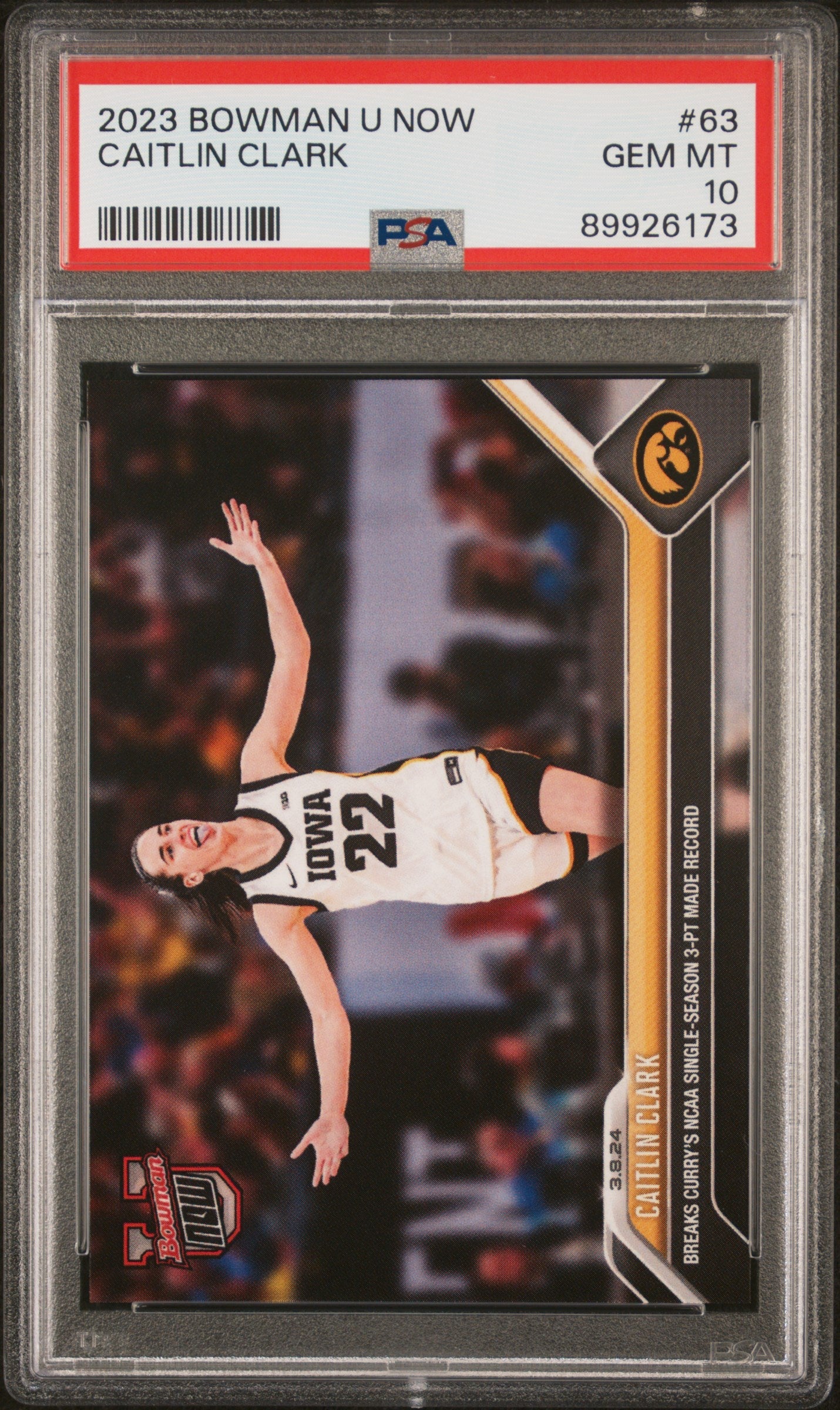 Graded 2023 Topps Bowman U Now Caitlin Clark #63 Rookie RC Basketball Card PSA 10 Gem Mint
