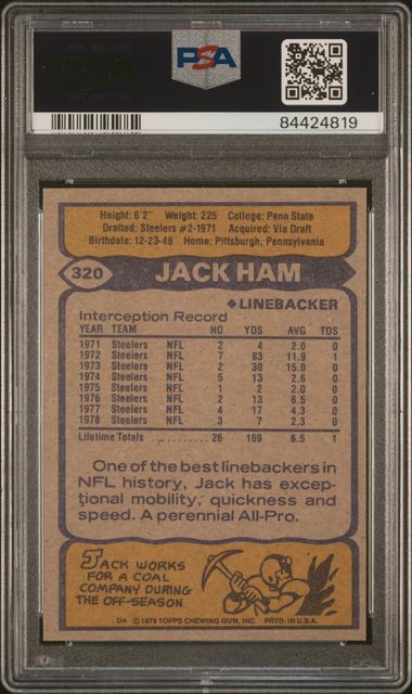 Graded 1979 Topps Jack Ham #320 Football Card PSA 9 Mint