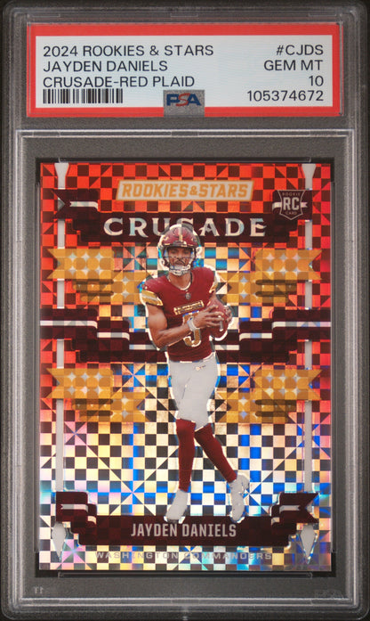 Graded 2024 Panini Rookies & Stars Jayden Daniels #CJDS Crusade Red Plaid Rookie RC Football Card PSA 10 Gem Mint