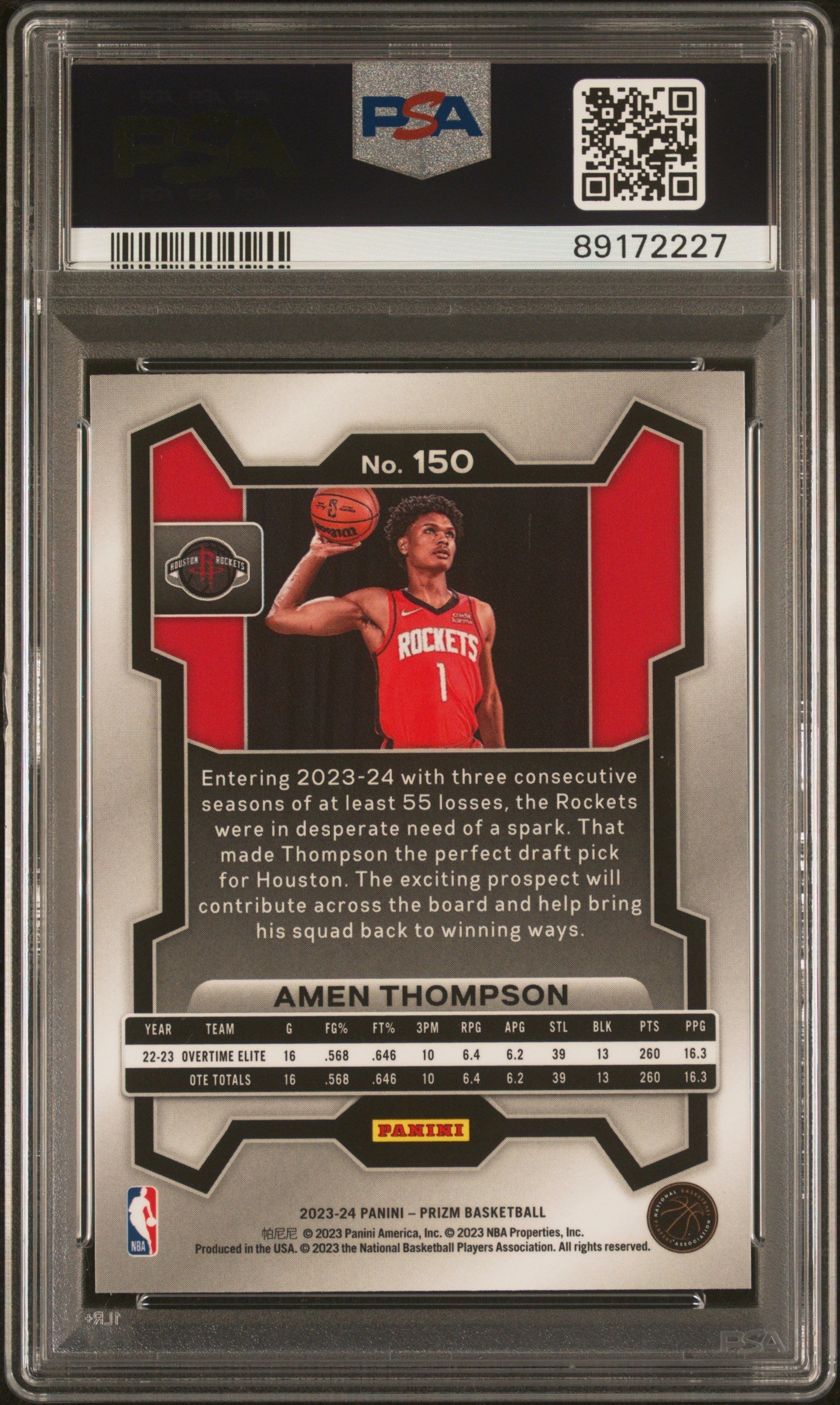 Graded 2023 Panini Prizm Amen Thompson #150 Rookie RC Basketball Card PSA 10 Gem Mint