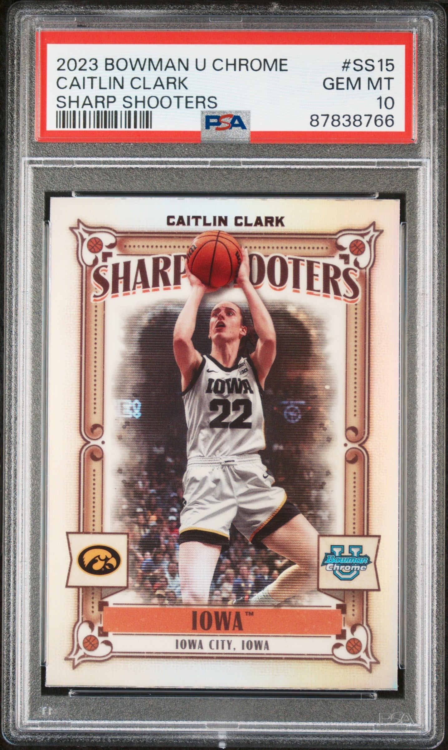 Graded 2023 Topps Bowman U Chrome Caitlin Clark #SS15 Sharp Shooters Rookie RC Basketball Card PSA 10 Gem Mint