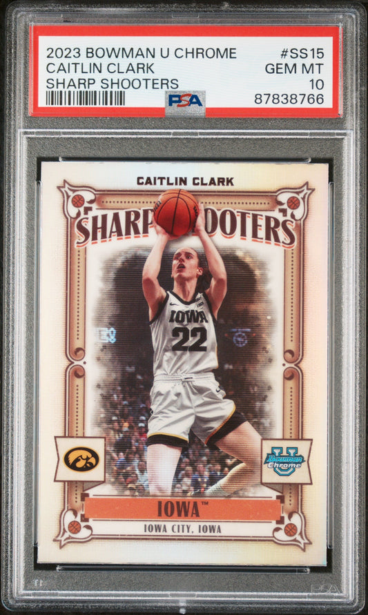 Graded 2023 Topps Bowman U Chrome Caitlin Clark #SS15 Sharp Shooters Rookie RC Basketball Card PSA 10 Gem Mint