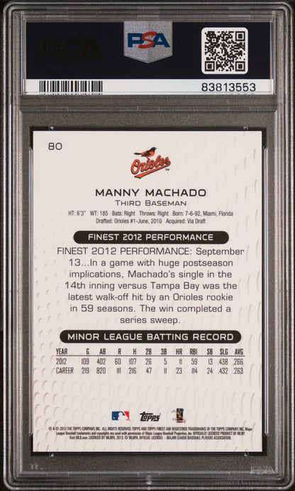 Graded 2013 Topps Finest Manny Machado #80 Rookie RC Baseball Card PSA 10 Gem Mint
