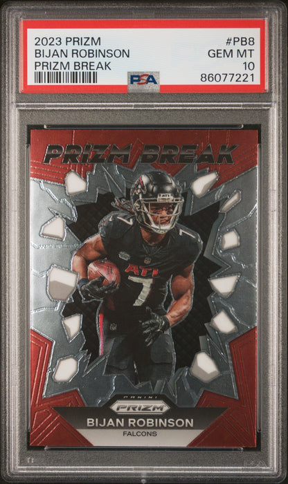 Graded 2023 Panini Prizm Bijan Robinson #PB8 Prizm Break Rookie RC Football Card PSA 10 Gem Mint
