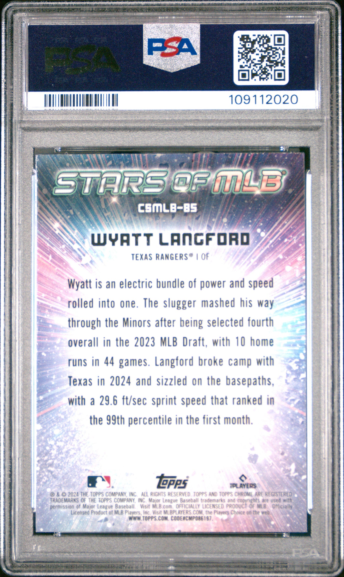 Graded 2024 Topps Wyatt Langford #CSMLB85 Stars of MLB Chrome Rookie RC Baseball Card PSA 10 Gem Mint