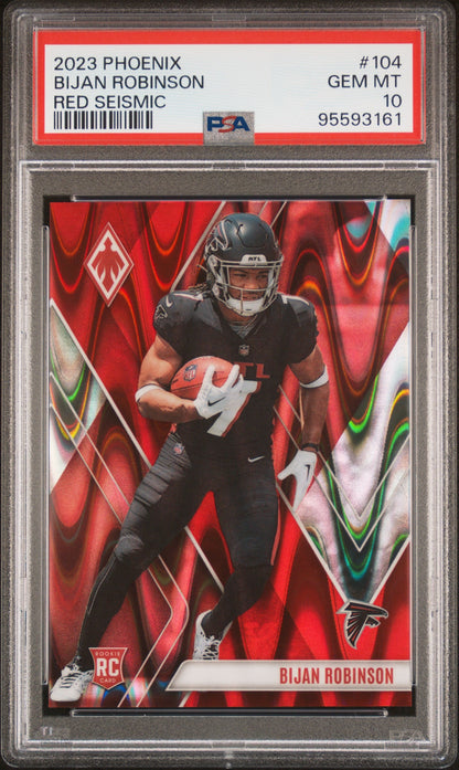 Graded 2023 Panini Phoenix Bijan Robinson #104 Red Seismic /199 Rookie RC Football Card PSA 10 Gem Mint