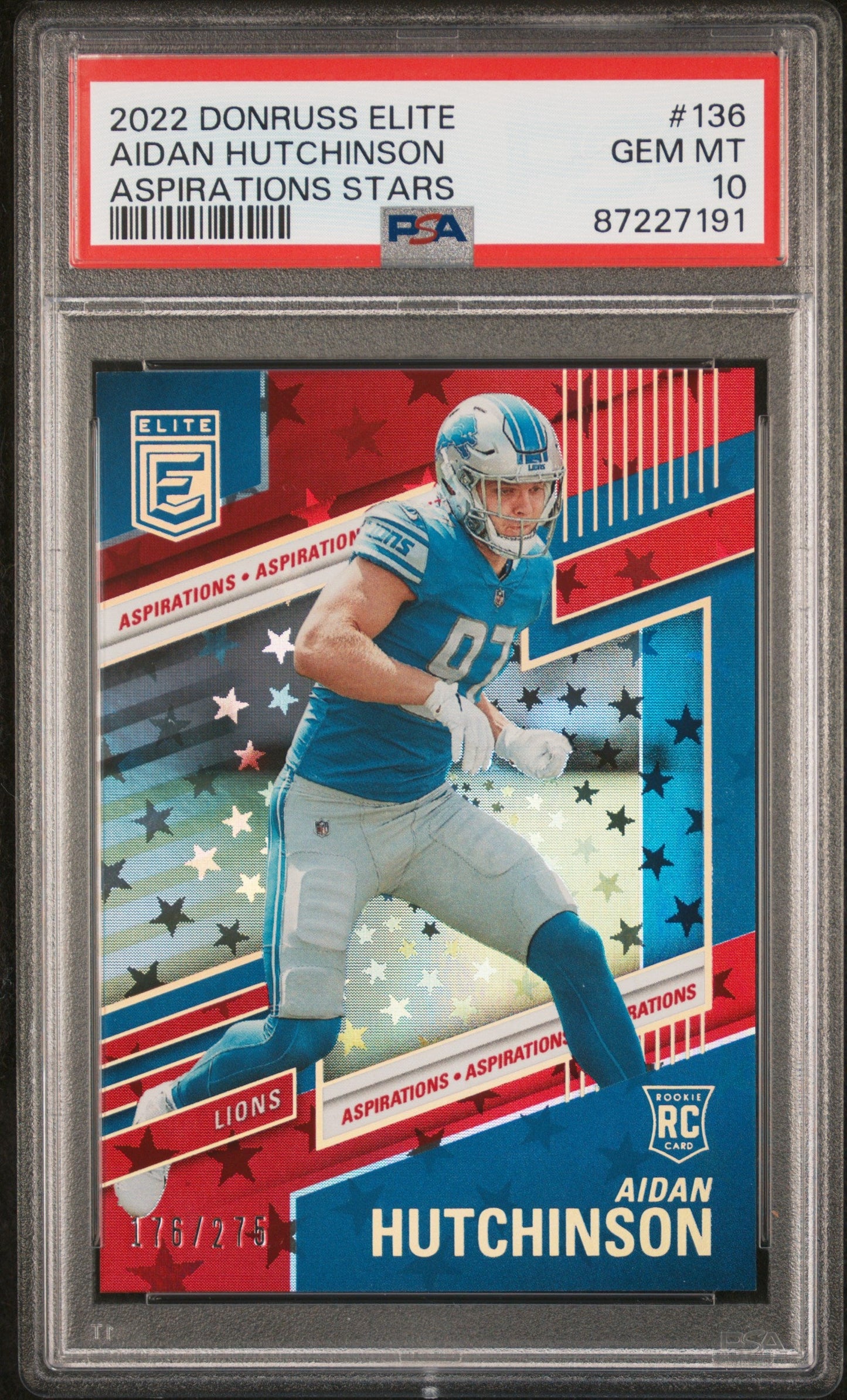Graded 2022 Panini Donruss Elite Aidan Hutchinson #136 Aspirations Stars Rookie RC Football Card PSA 10