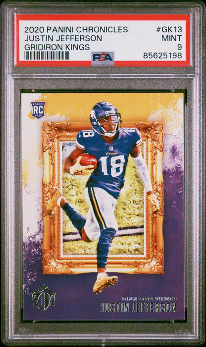 Graded 2020 Panini Chronicles Justin Jefferson #GK13 Gridiron Kings Rookie RC Football Card PSA 9 Mint