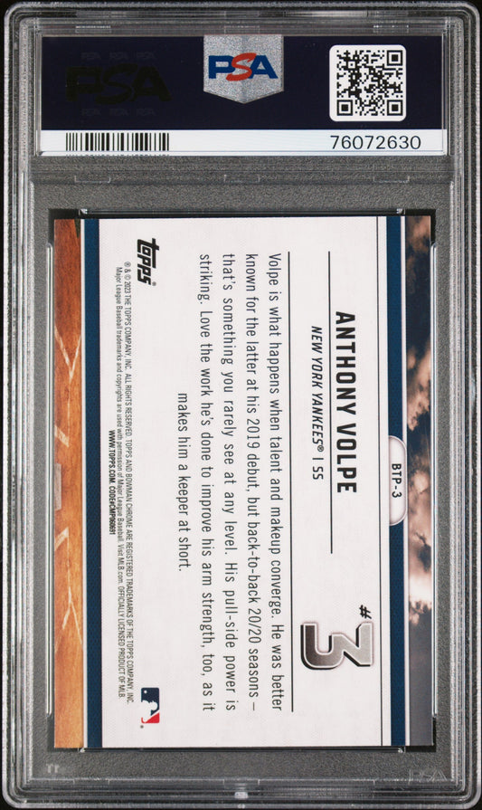 Graded 2023 Topps Bowman Anthony Volpe #BTP3 Scouts Top 100 Rookie RC Baseball Card PSA 10 Gem Mint