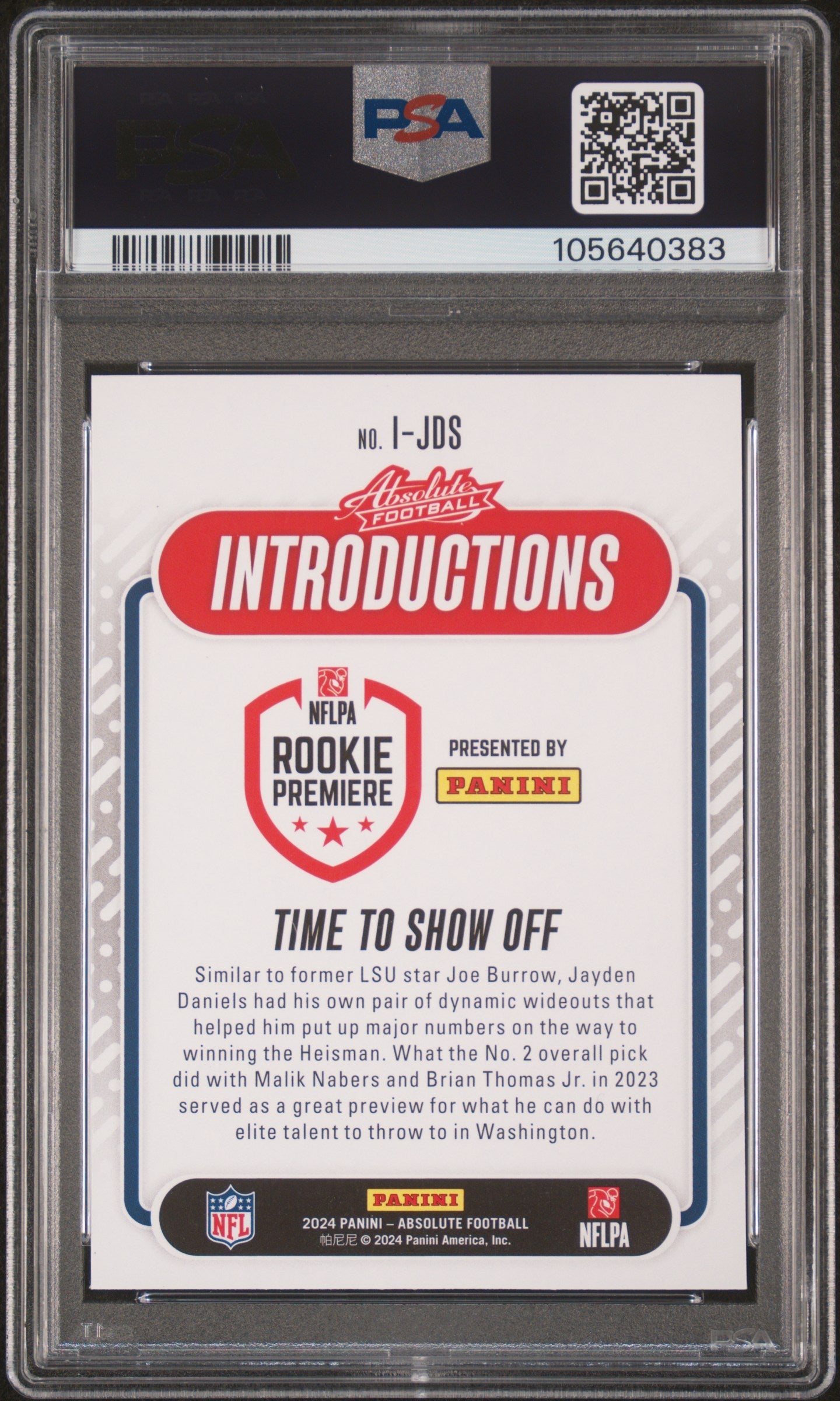 Graded 2024 Panini Absolute Jayden Daniels #IJDS Introductions Rookie RC Football Card PSA 10 Gem Mint