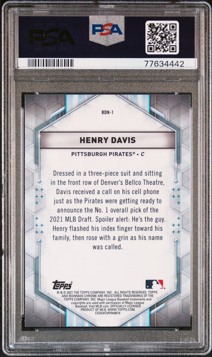 Graded 2021 Topps Bowman Draft Henry Davis #BDN1 Draft Night Rookie RC Baseball Card PSA 10 Gem Mint