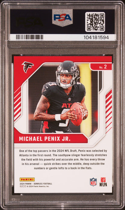 Graded 2024 Panini Donruss Michael Penix Jr #2 The Elite Series Rookies Rookie RC Football Card PSA 10 Gem Mint