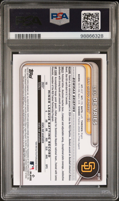 Graded 2024 Topps Bowman Chrome Leo De Vries #BCP179 Prospects Rookie RC Baseball Card PSA 10 Gem Mint