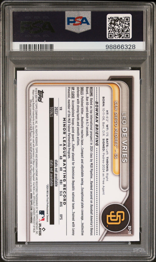 Graded 2024 Topps Bowman Chrome Leo De Vries #BCP179 Prospects Rookie RC Baseball Card PSA 10 Gem Mint