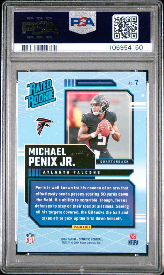 Graded 2024 Panini Donruss Michael Penix Jr #7 Rated Rookies Retro Rookie RC Football Card PSA 10 Gem Mint