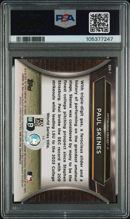 Graded 2023 Topps Bowman Draft Paul Skenes #BDN7 Draft Night Rookie RC Baseball Card PSA Authentic Auto