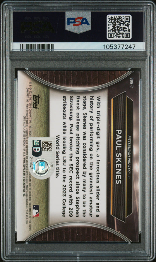 Graded 2023 Topps Bowman Draft Paul Skenes #BDN7 Draft Night Rookie RC Baseball Card PSA Authentic Auto